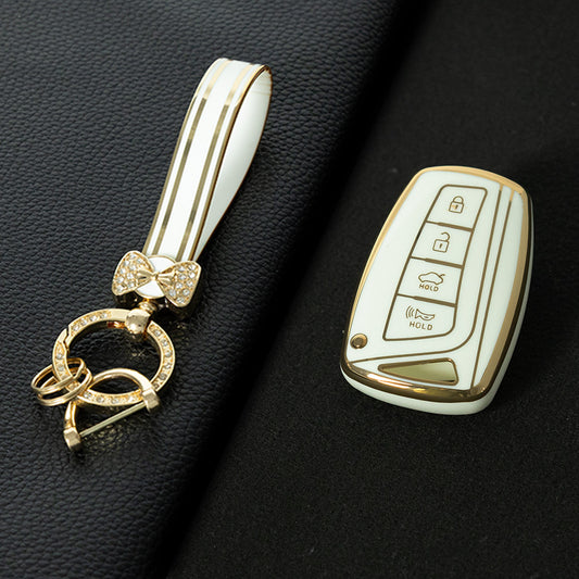 HYH2T1 White-Gold Plating Premium Soft TPU Car Key Case Cover Shell for Hyundai Elantra KIA K2 K3 K4 KX5 Forte Sorento Sportage