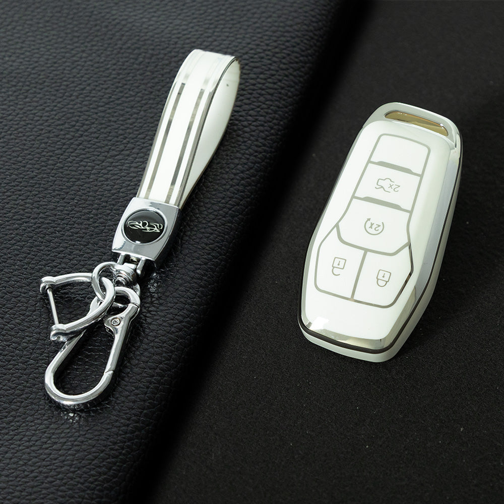 FOC1T1 White-Silver Plating Tpu Car Key Case for Ford Mustang lincoln MKZ MKC MKX EXPLORER Taurus