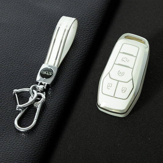 FOC1T1 White-Silver Plating Tpu Car Key Case for Ford Mustang lincoln MKZ MKC MKX EXPLORER Taurus