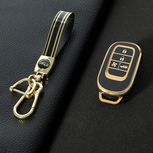 HOB5T1 Black-Gold Plating TPU Car Key Case Cover for 2025 NEW Honda NBOX JF5 Accord Civic CRV XRV Haoying Elysion