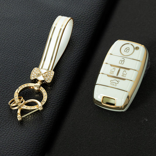 KIC4T1 White-Gold Plating TPU Car Key Case Cover for KIA K5 KX3 KX5 KX7 K4 Sportage R Sorento