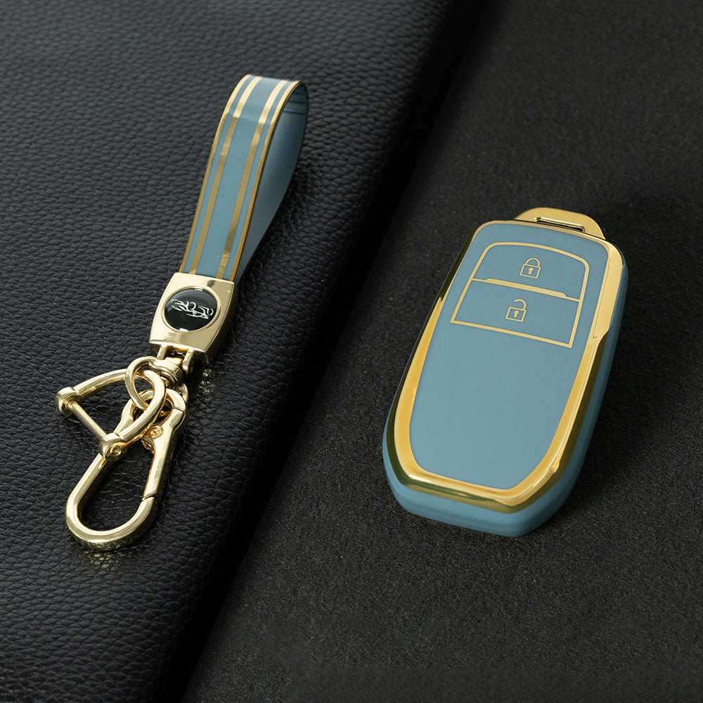 TOC2T1 Granny Grey-Gold Plating TPU Car Key Case Protection Cover Smart Key Shell Fob Cover Fit for Toyota Camry Corolla Prado Levin Crown RAV4