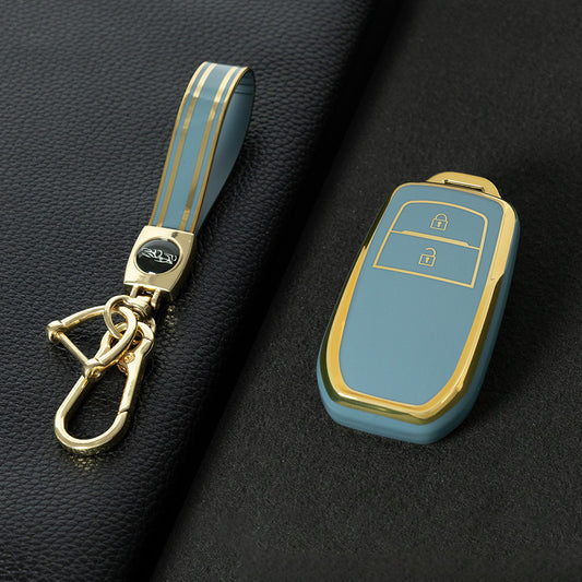 TOC2T1 Granny Grey-Gold Plating TPU Car Key Case Protection Cover Smart Key Shell Fob Cover Fit for Toyota Camry Corolla Prado Levin Crown RAV4