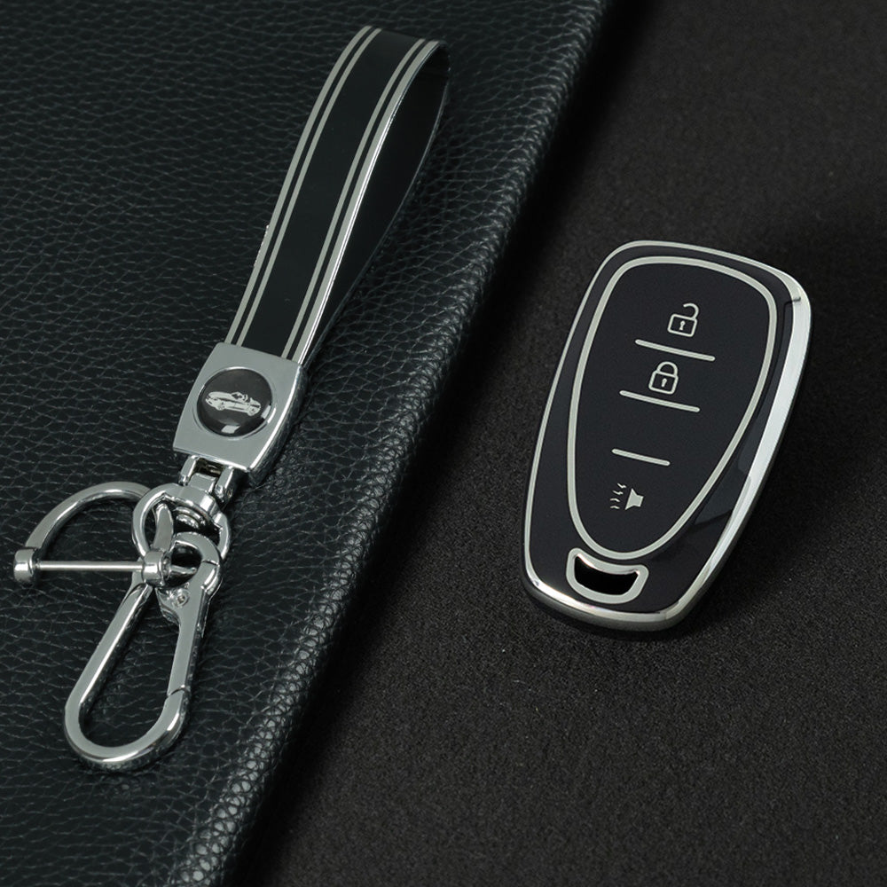 CEA1T1 Black-Silver Plating New Soft TPU Car Key Case Cover for Chevrolet Chevy Malibu Camaro Cruze Traverse Sonic Volt Bolt Equinox