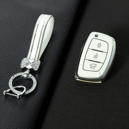 HYD2T1 White-Silver Plating Car Key Cover Suitable for Modern Car Keycases, Langdong Ix35 Anti Drop protection Sonata Eight Shell Buckle keychain