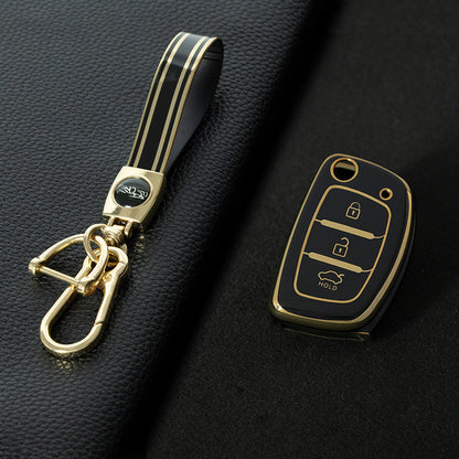 HYF2T1 Black-Gold Plating Car Accessories TPU Remote Car Key Case Cover Auto Key Shell Fob Holder Compatible with Hyundai Ix25 Ix35 Elantra Mistra