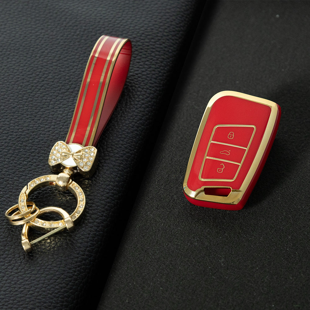 VOD1T1 Red-Gold Plating Car Key Cover For VW Polo Lavda Jetta Beetle Passat B5 B6 B7 Bora Santana Tiguan Car Key Cover