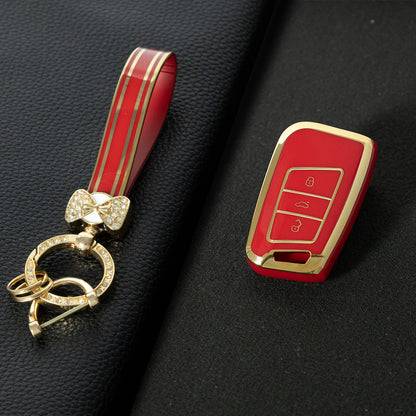 VOD1T1 Red-Gold Plating Car Key Cover For VW Polo Lavda Jetta Beetle Passat B5 B6 B7 Bora Santana Tiguan Car Key Cover