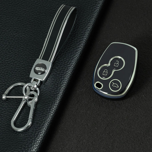 RED1T1 Black-Silver Plating TPU Car Key Case Cover for Renault Koleos Kadjar Trafic Logan Dacia Modus