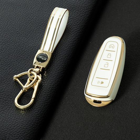 FOJ2T1 White-Gold Plating TPU Car Key Case Cover for Ford 2011 2012 2013 EDGE Lincoln Navigator