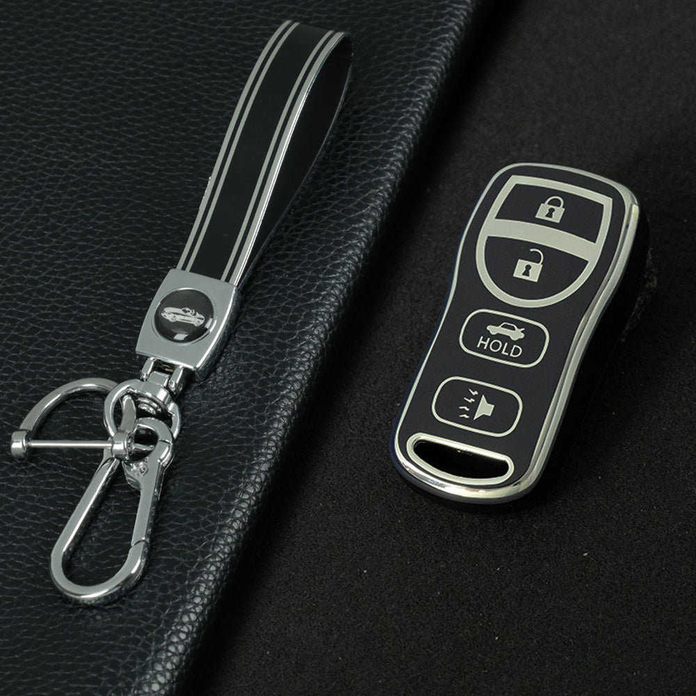 NIJ2T1 Black-Silver Plating TPU Car Key Cover for Nissan 350Z Maxima Sentra Armada Titan Kicks Murano