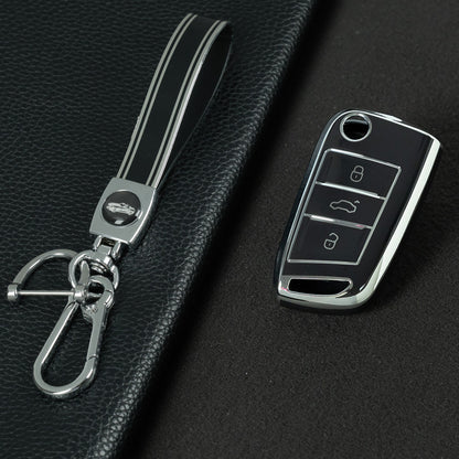 VOL1T1 Black-Silver Plating TPU Car Key Case for Volkswagen's Old Passat
