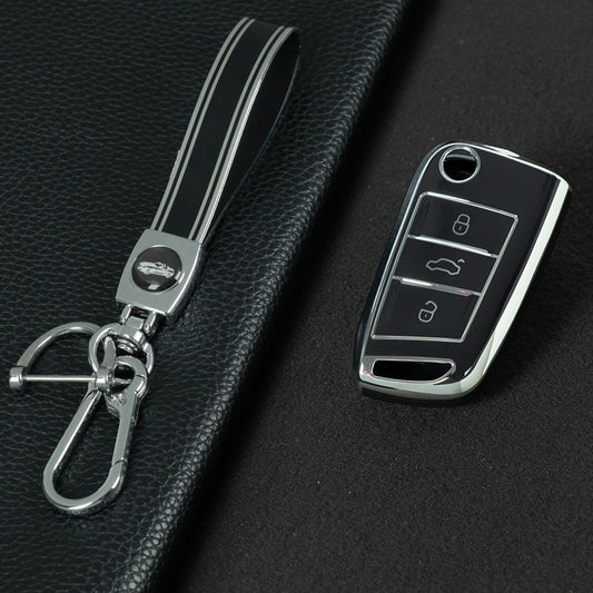VOL1T1 Black-Silver Plating TPU Car Key Case for Volkswagen's Old Passat