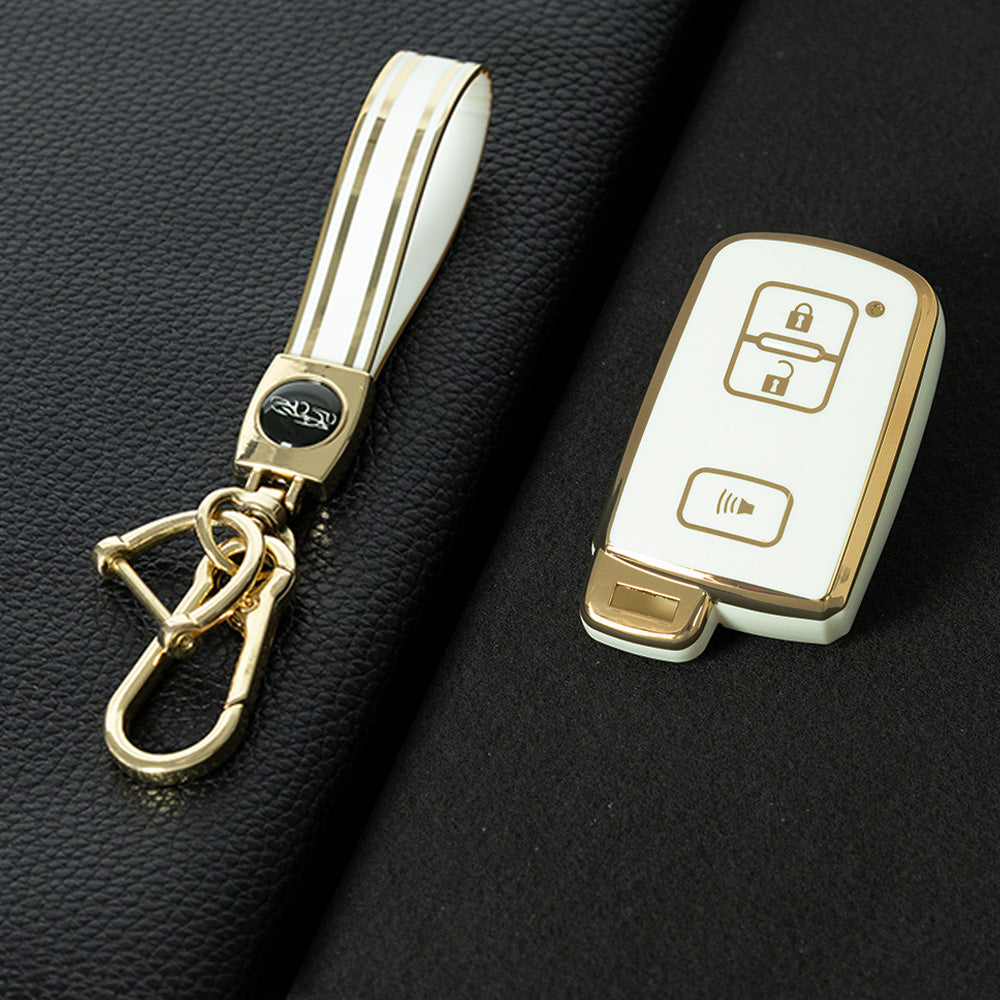 TOD5T1 White-Gold Plating For Toyota Camry TPU Car Key Case Cover Bag Shell Fob Protector 3 Button
