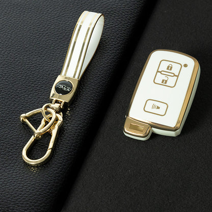 TOD5T1 White-Gold Plating For Toyota Camry TPU Car Key Case Cover Bag Shell Fob Protector 3 Button
