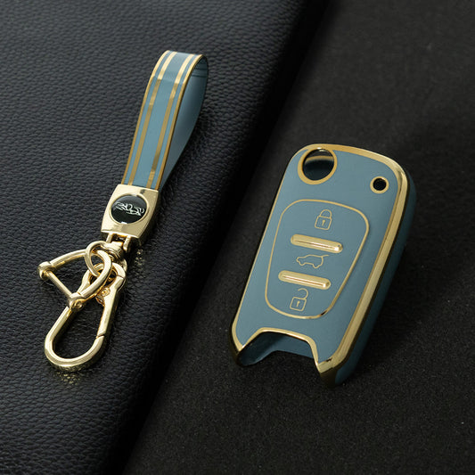 HYG2T1 Granny Grey-Gold Plating Car Key Cover For Hyundai I20 I30 Ix20 Ix35 for Kia Ceed Picanto Sportage TPU Car Key Case Cover Shell Bag Holder Fob Keychain Accessories