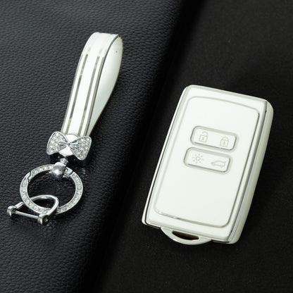 REA1T1 White-Silver Plating Car Key Cover TPU Premium Soft Car Key Case Cover Shell for Renault Koleos Kadjar Talisman FLUENCE CAPTUR Key Ring Keychain Bag Accessory