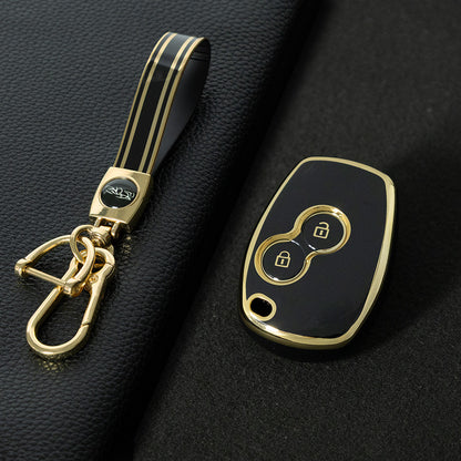 RED2T1 Black-Gold Plating Car Key Cover New TPU Soft Fob Key Cover for 2 Buttons /3 Buttons Key Case Shell Cover for Renault Clio Kangoo Twingo Modus Languna