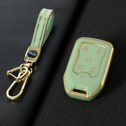 CEB2T1 Green-Gold Plating TPU Car Key Case Cover for Chevrolet Colorad Silverado GMC Sierra 1500