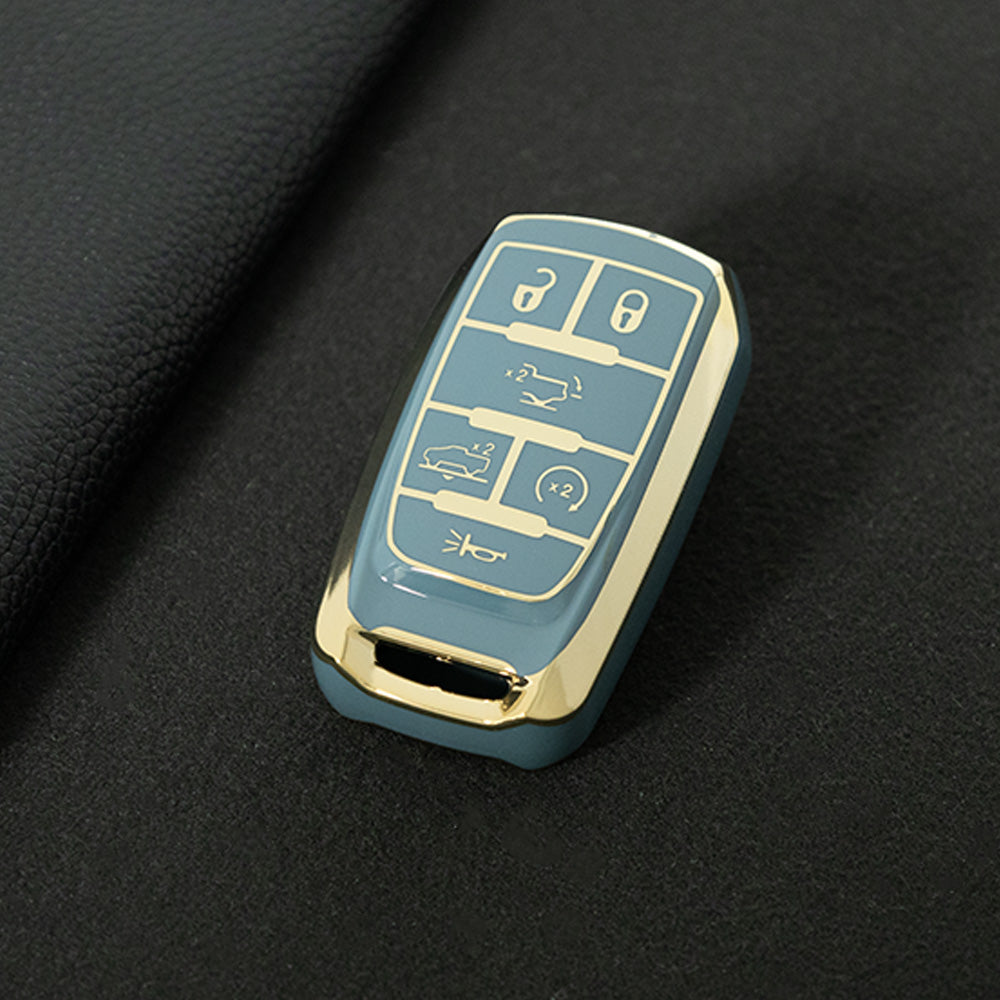 JEE1T1 Granny Grey-Gold Plating TPU Car Key Case Cover for Jeep Dodge GMC RAM Trucks T-REX Challenger Jcuv