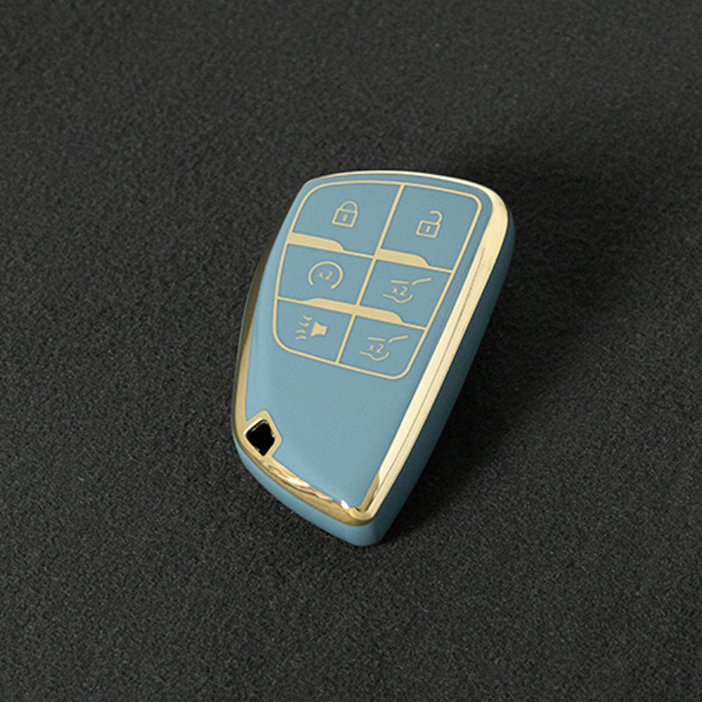 CEV4T1 Grey-Gold Plating 6-button Car Remote Key Case TPU Soft Key Fob Cover Smart Key Shell Holder Compatible with GMC Chevy Buick