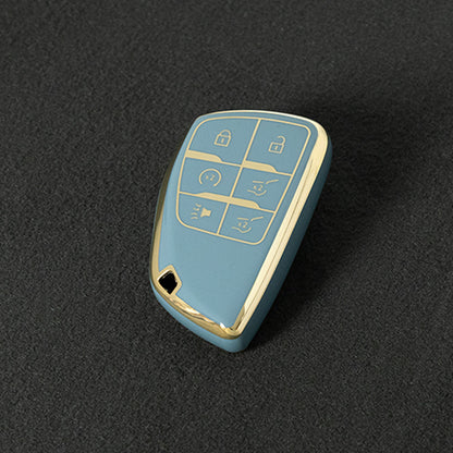 CEV4T1 Grey-Gold Plating 6-button Car Remote Key Case TPU Soft Key Fob Cover Smart Key Shell Holder Compatible with GMC Chevy Buick