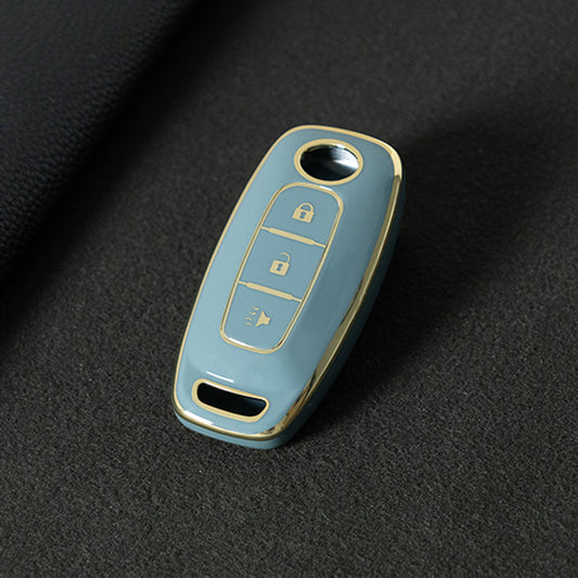 NIA5T1 Granny Grey-Gold Plating TPU Car Key Cover Key Fob Holder Suitable for Nissan Sylphy Bluebird Teana X-Trail Murano GTR
