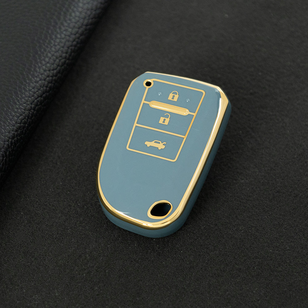 TOI1T1 Granny Grey-Gold Plating 3 Buttons TPU Car Key Cover Case for Toyota Yaris HAIs 2020 Hiace 200 Sienta