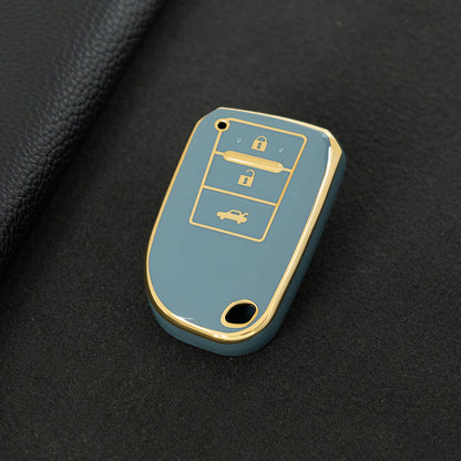 TOI1T1 Granny Grey-Gold Plating 3 Buttons TPU Car Key Cover Case for Toyota Yaris HAIs 2020 Hiace 200 Sienta