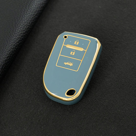TOI1T1 Granny Grey-Gold Plating 3 Buttons TPU Car Key Cover Case for Toyota Yaris HAIs 2020 Hiace 200 Sienta