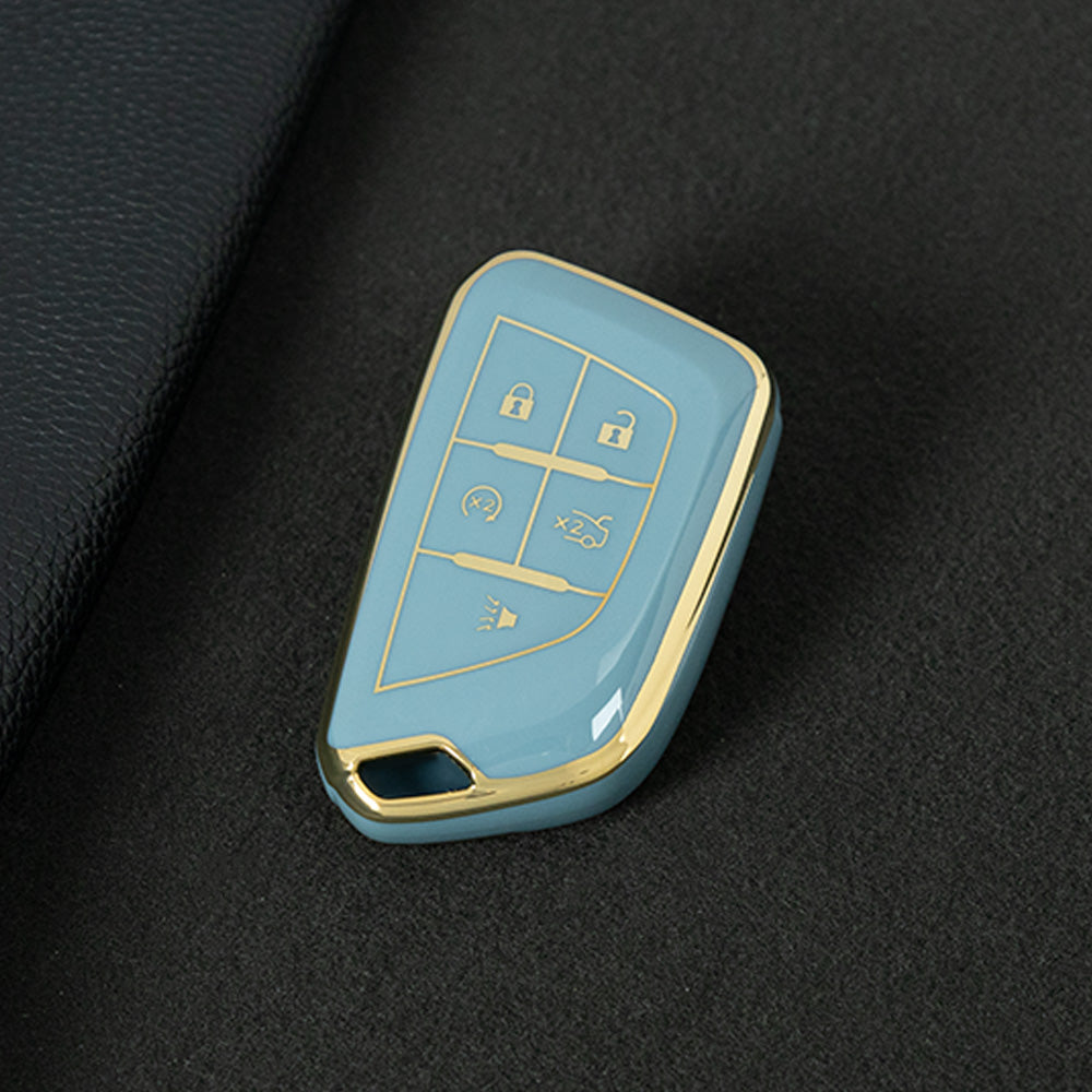 CAB1T1 Granny Grey-Gold Plating TPU Premium Soft Car Key Case Cover Shell for Cadillac XT5 XT4 XT6 CT5 CT6 CT4 XTS ATSL SRX Key Ring Keychain Bag Accessory