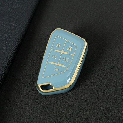 CAB1T1 Granny Grey-Gold Plating TPU Premium Soft Car Key Case Cover Shell for Cadillac XT5 XT4 XT6 CT5 CT6 CT4 XTS ATSL SRX Key Ring Keychain Bag Accessory