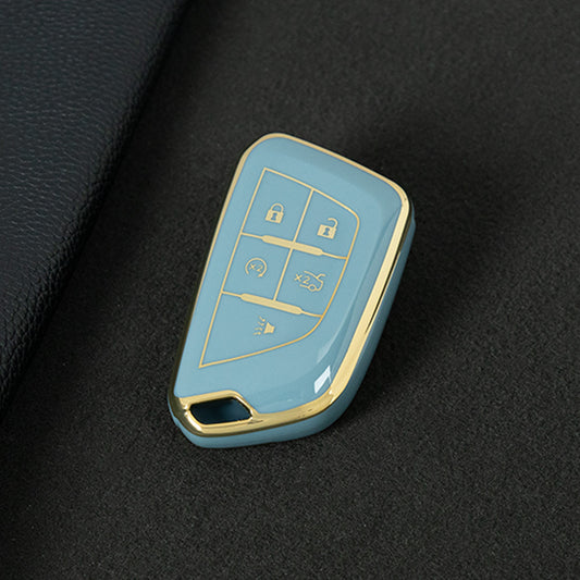 CAB1T1 Granny Grey-Gold Plating TPU Premium Soft Car Key Case Cover Shell for Cadillac XT5 XT4 XT6 CT5 CT6 CT4 XTS ATSL SRX Key Ring Keychain Bag Accessory