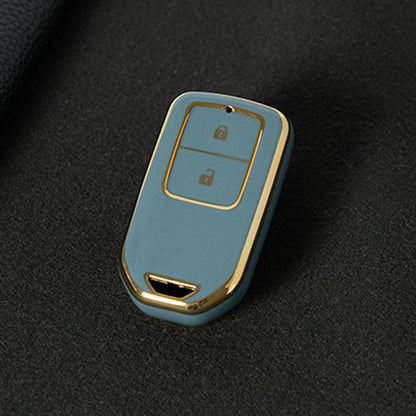 HOA2T1 Granny Grey-Gold Plating Car Key Cover 2/3/4/5-Button Full-Coverage TPU Key Cover for Honda CR-V/Accord/Civic/Fit/Jade/Odyssey - Anti-Scratch Protective Case
