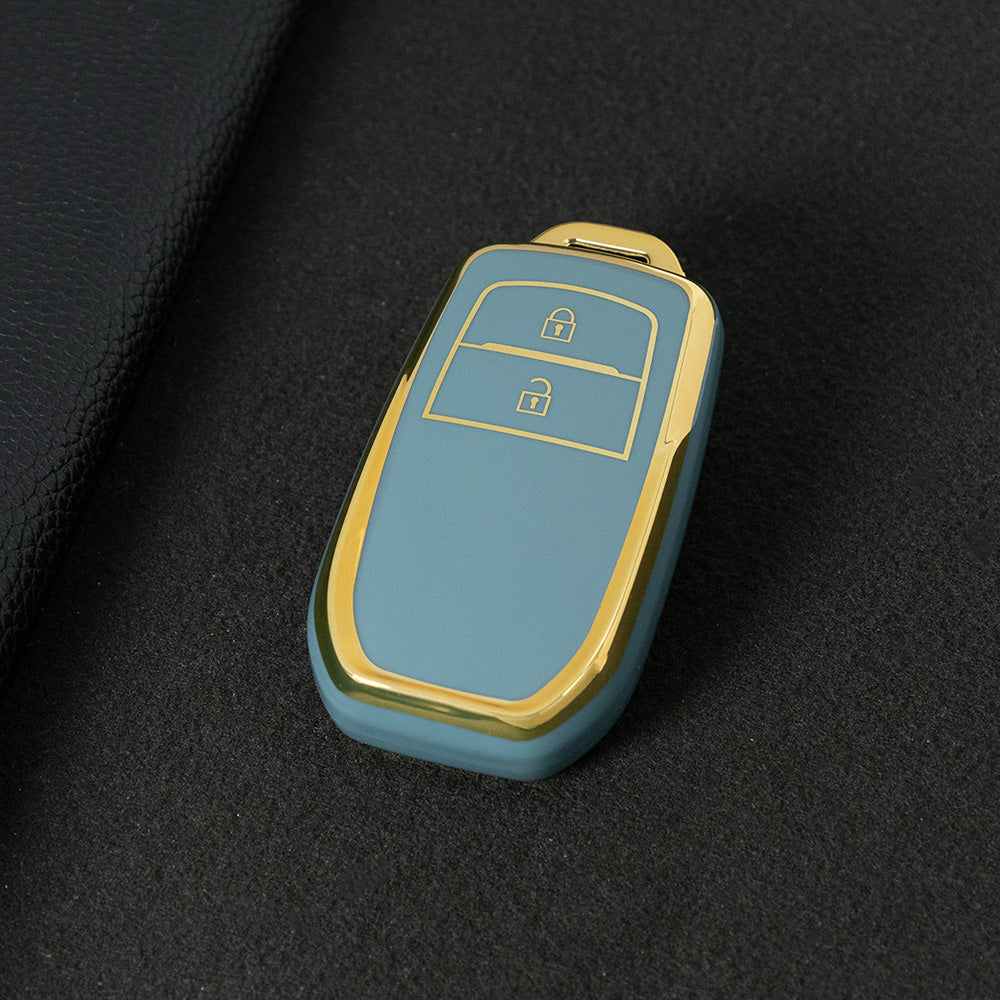 TOC2T1 Granny Grey-Gold Plating TPU Car Key Case Protection Cover Smart Key Shell Fob Cover Fit for Toyota Camry Corolla Prado Levin Crown RAV4