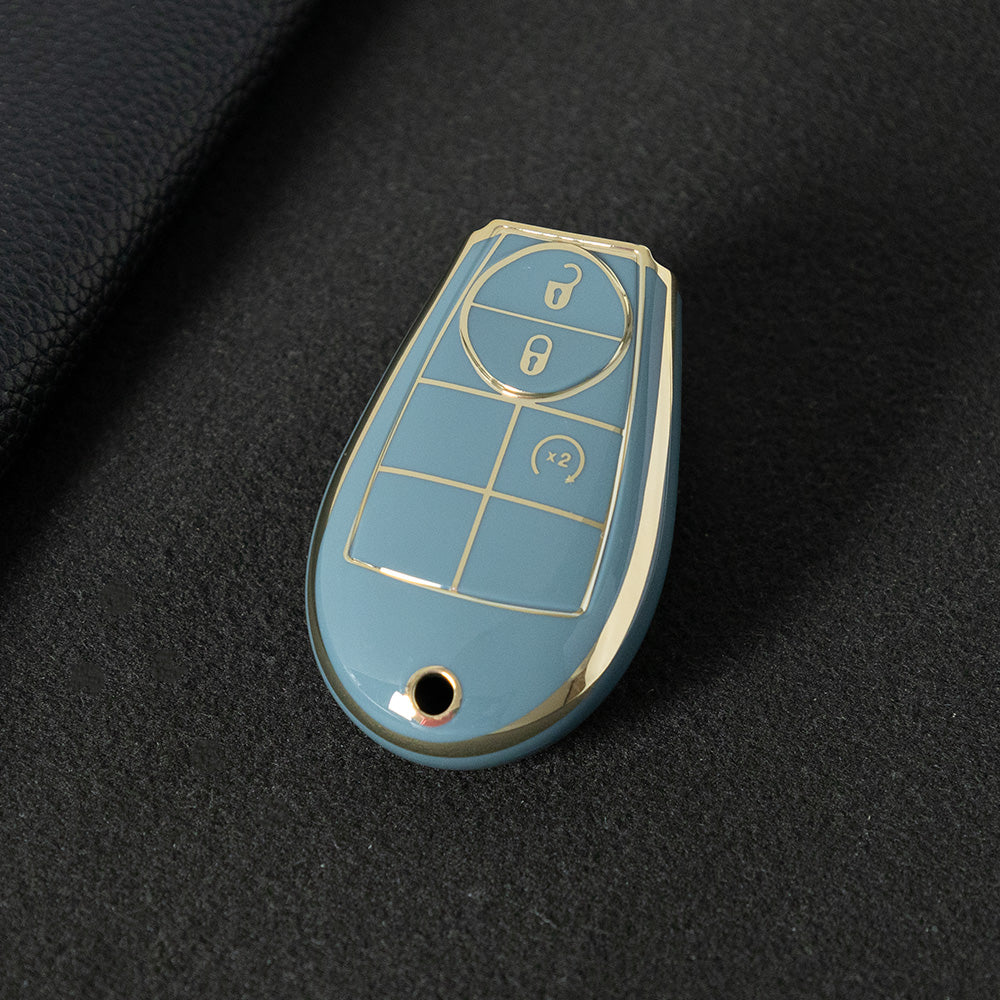 JEC3T1 Granny Grey-Gold Plating TPU Car Key Cover Case for Dodge Challenger Charger Magnum Journey Ram Jeep Commander Grand Cherokee Chrysler 300