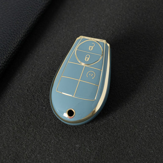 JEC3T1 Granny Grey-Gold Plating TPU Car Key Cover Case for Dodge Challenger Charger Magnum Journey Ram Jeep Commander Grand Cherokee Chrysler 300