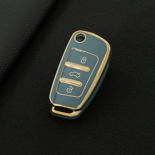 AUD1T1 Granny Grey-Gold Plating Car Key Cover For Audi Q3 Q7 Q5 TT Q2L A3 A1 Fold Key Rings Keychain Bag