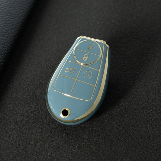 JEC9T1 Granny Grey-Gold Plating TPU Car Key Case Cover for Dodge Challenger Charger Magnum Journey Ram Jeep Commander Grand Cherokee Chrysler 300