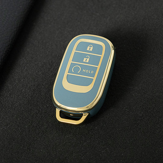 HOB3T1 Granny Grey-Gold Plating Car Key Cover TPU Remote Key Fob Cover 4-button Car Key Case Protective Accessories Suitable for Honda Accord Civic HR-V CR-V Pilot Odyssey