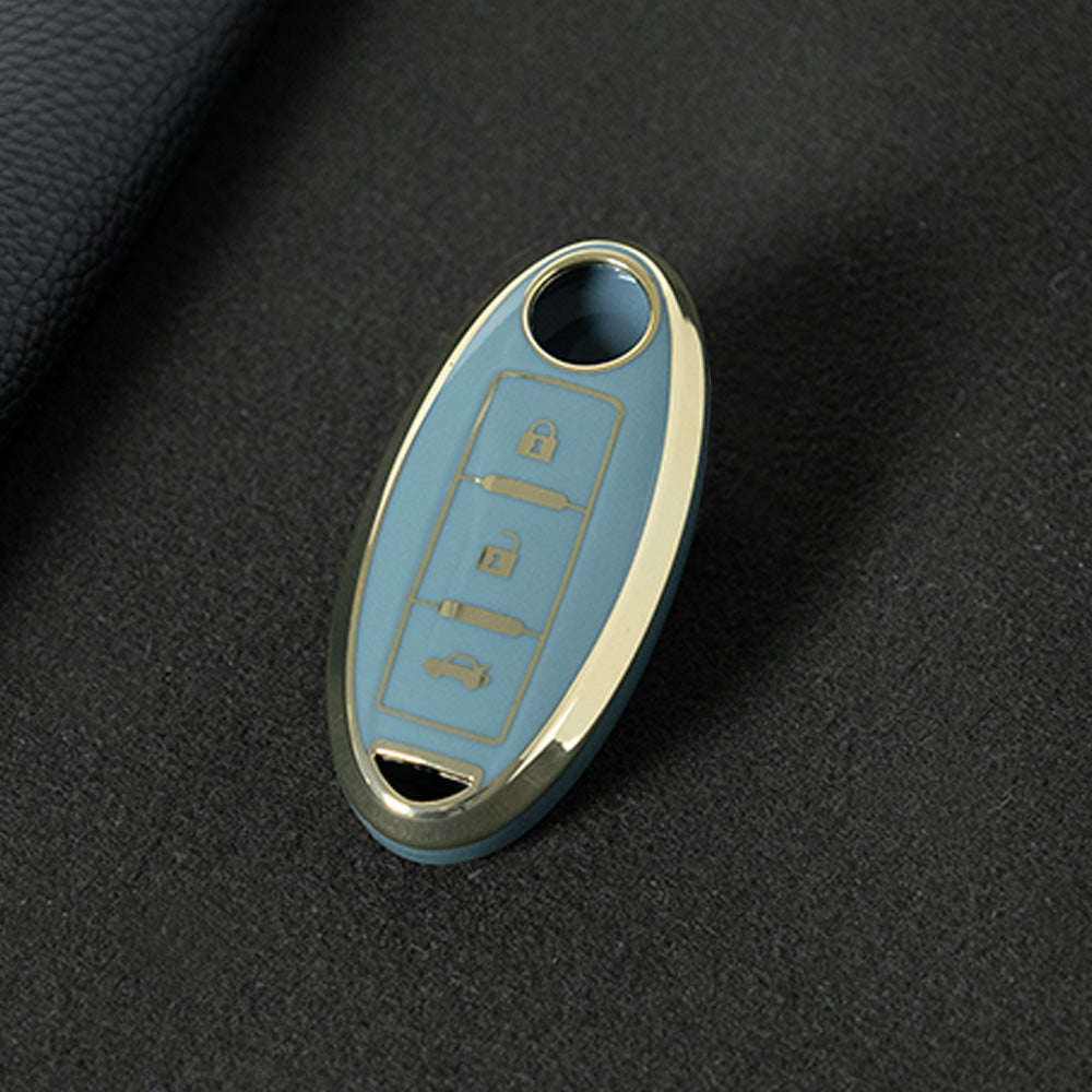 NIB3T1 Granny Grey-Gold Plating Car Key Cover High Quality Soft TPU 3-Button Popular Key Case Cover Shell for Nissan Patrol Tiida Qashqai X-Trail Juke Navara Car Accessory