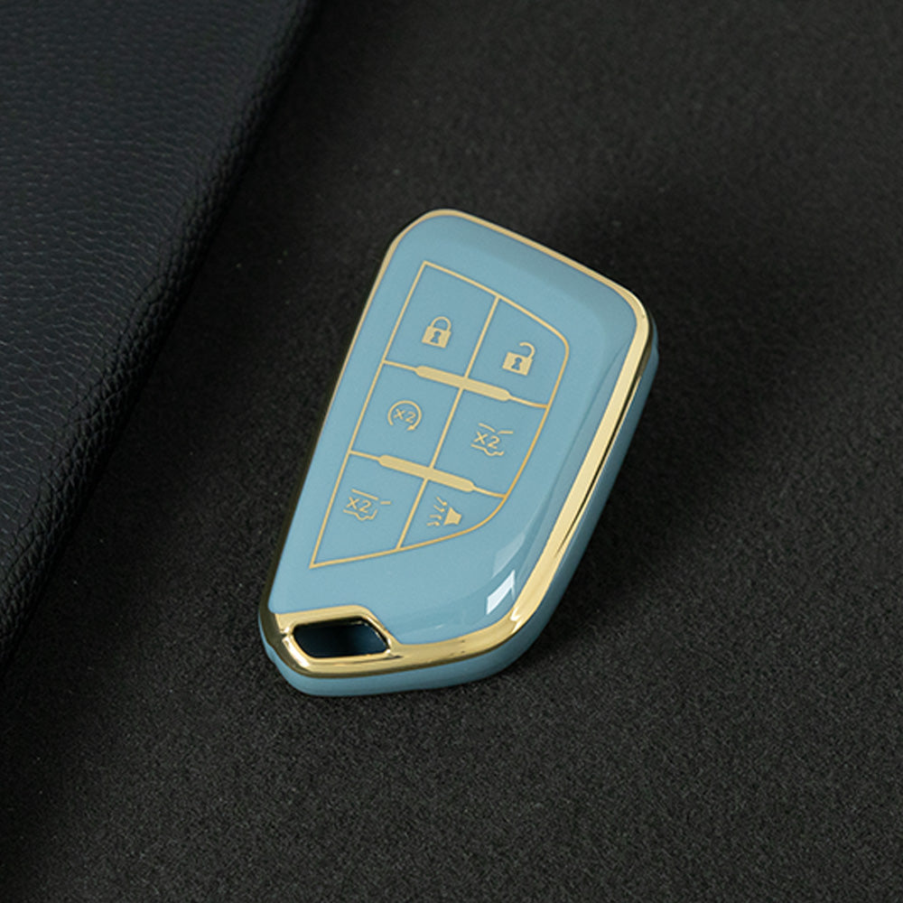 CAB2T1 Granny Grey-Gold Plating TPU Car Key Case for Cadillac ATS-L XTS XT4 XT5 XT6 CTS CT6 ATS 28T SRX Escalade