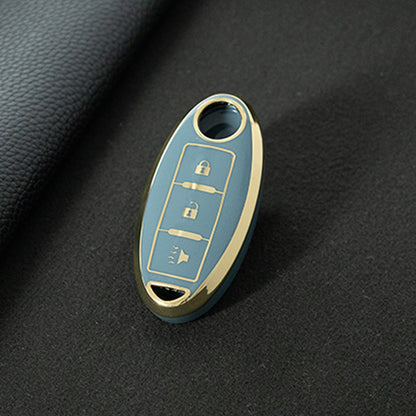 NIB2T1 Granny Grey-Gold Plating Car Key Cover TPU Car Key Case Cover Key Fob Cover for Nissan Leaf Micra Qashqai J11 J10 X Trail T32 Versa Note Patrol Accessories