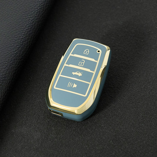 TOC6T1 Granny Grey-Gold Plating TPU Car Key Case Cover Fob for Toyota Corolla RAV4 CHR Camry Crown Auris Land Cruiser 200 Prado Protector Shell Accessories