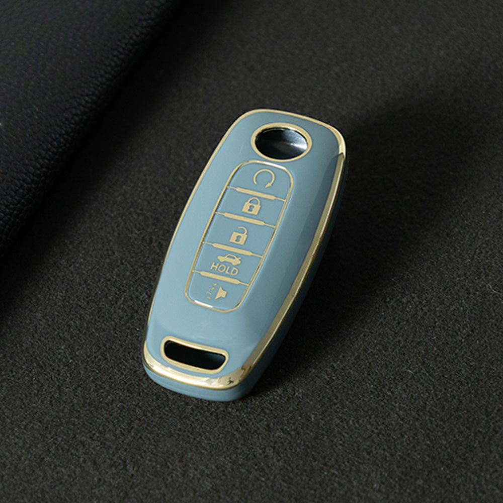 NIA3T1 Granny Grey-Gold Plating TPU Car Key Cover Soft Key Shell Fob Holder Suitable for Nissan Sylphy Bluebird Teana X-Trail Murano GTR