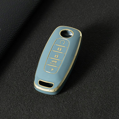 NIA3T1 Granny Grey-Gold Plating TPU Car Key Cover Soft Key Shell Fob Holder Suitable for Nissan Sylphy Bluebird Teana X-Trail Murano GTR