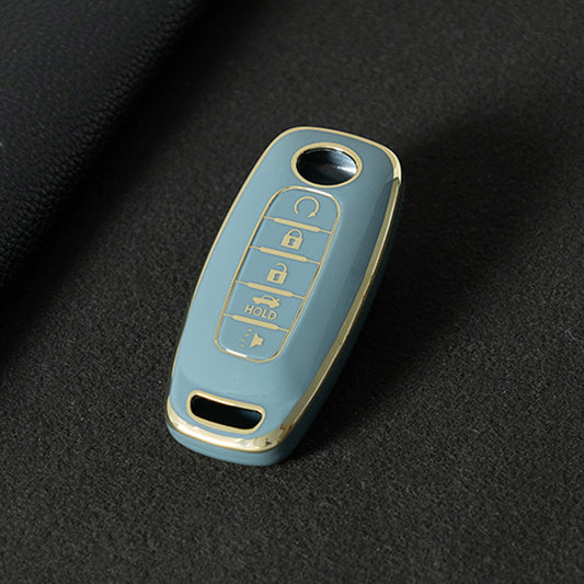 NIA3T1 Granny Grey-Gold Plating TPU Car Key Cover Soft Key Shell Fob Holder Suitable for Nissan Sylphy Bluebird Teana X-Trail Murano GTR