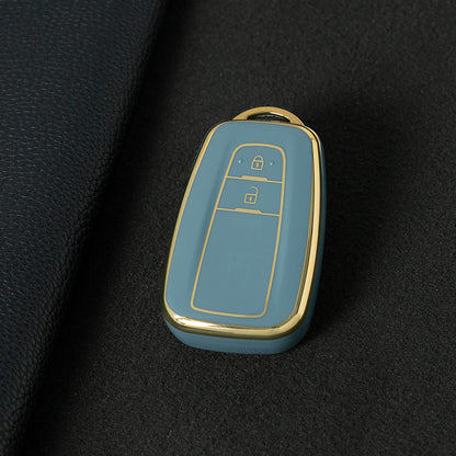TOB2T1 Granny Grey-Gold Plating Car Key Cover Premium Soft TPU Car Key Case Cover Shell for Toyota LEVIN COROLLA RAV4 IZOA AVALON CHR Plarad Camry Key Rings Keychain Bag