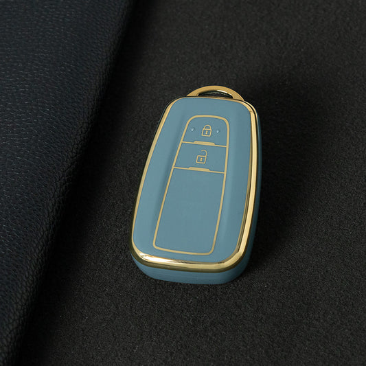 TOB2T1 Granny Grey-Gold Plating Car Key Cover Premium Soft TPU Car Key Case Cover Shell for Toyota LEVIN COROLLA RAV4 IZOA AVALON CHR Plarad Camry Key Rings Keychain Bag