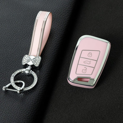 VOD1T1 Pink-Silver Plating Car Key Cover For VW Polo Lavda Jetta Beetle Passat B5 B6 B7 Bora Santana Tiguan Car Key Cover